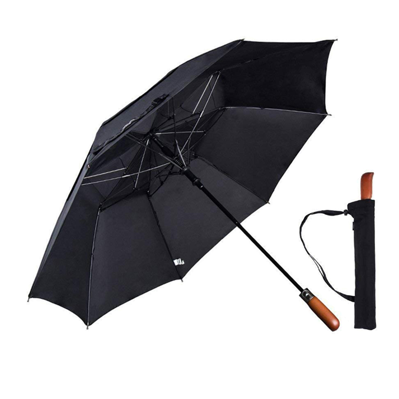 Auto Open Wooden Handle Folding Umbrella