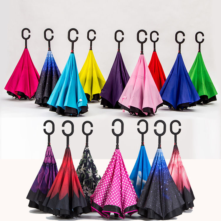 Double Layer C Shape Handle inverted Reverse Umbrella