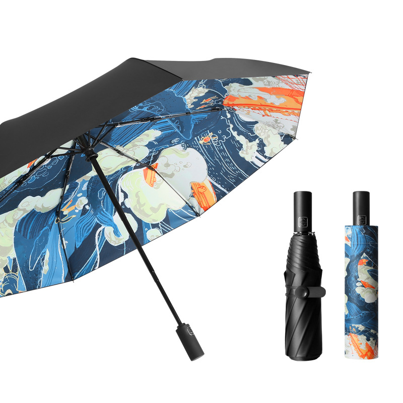 Black Coated Auto Open & Colse Folding Umbrella