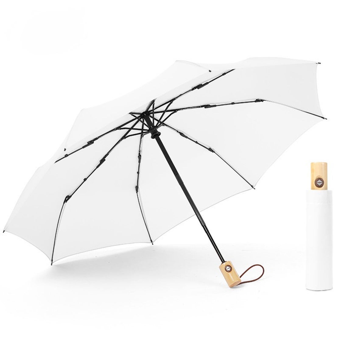 Automatic Wooden Handle 3 Fold Umbrella