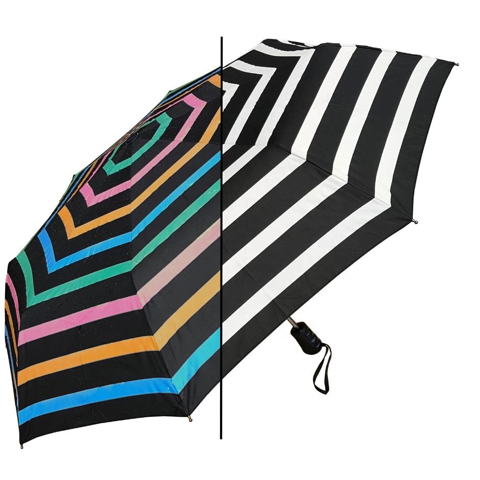 Color Changing Stripe Design Folding Umbrella