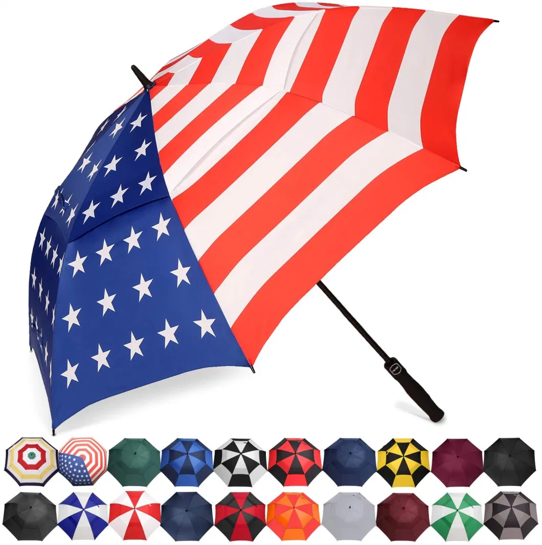 Durable Fiberglass Ribs Double Canopy Vented Automatic Open Stick Umbrellas 